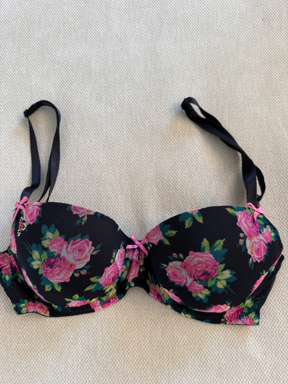 Black Floral Betsey Johnson Vintage Style Balconette Bra - 34B